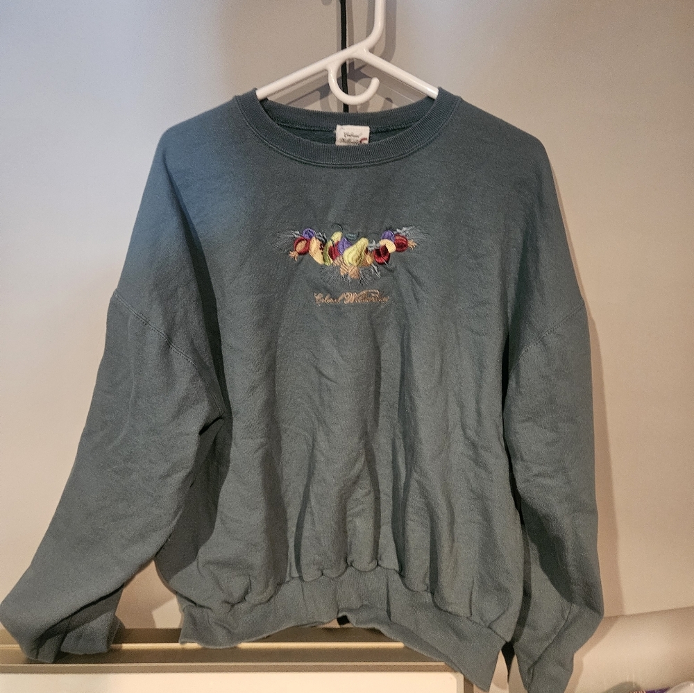 Colonial Williamsburg Sweatshirt Crewneck Fall Seasons Theme Green Size Xl